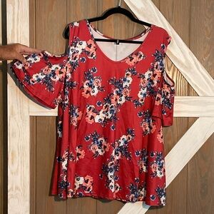 Allegrace Cold Shoulder Burnt Orange Top. P2P 26-31” Length 30” SIZE 2X, NWOT